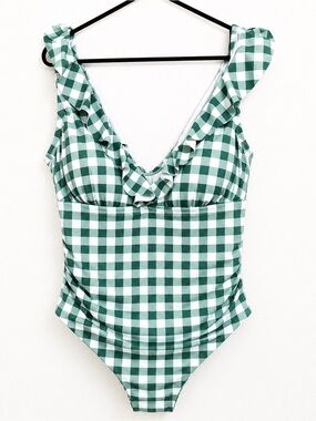 Kona sol swim Gingham Ruffle One-Piece Swimsuit Cottagecore frilly beach